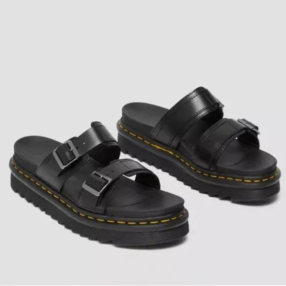 NwOpBx Dr Martens Myles Brando Sandals Slides Women US 6 Leather Buckle Platform - Picture 1 of 9